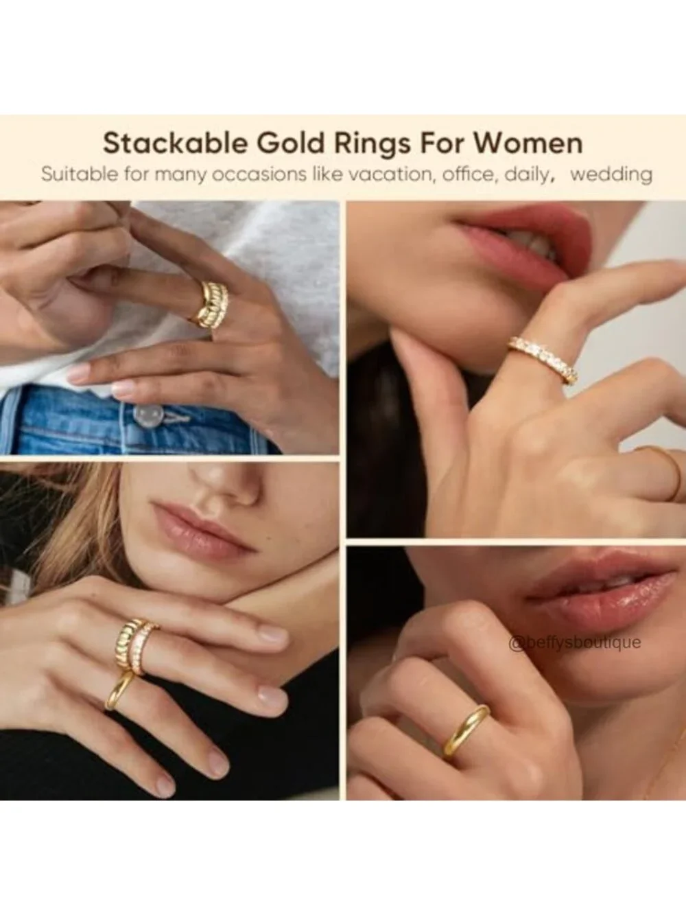 14K Gold Plated Stacking Rings for Women Cubic Zirconia Set 3